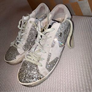 Authentic Golden Goose Silver Glitter Superstars